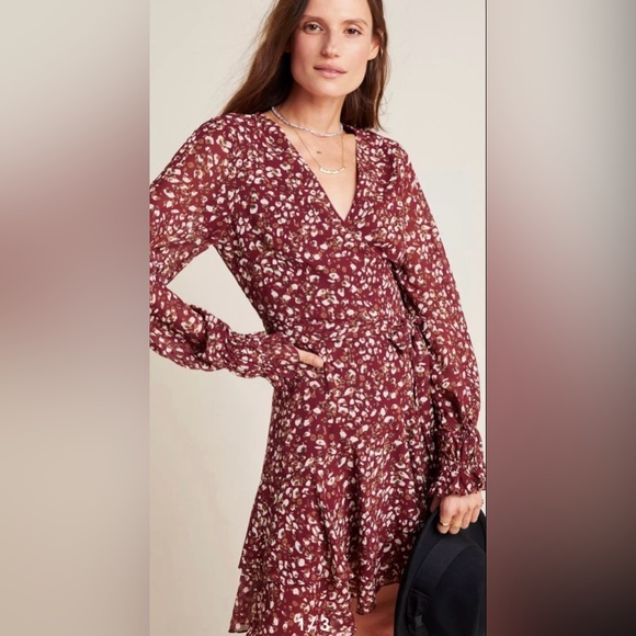 Anthropologie Dresses & Skirts - Petra Leopard Mini Wrap Dress